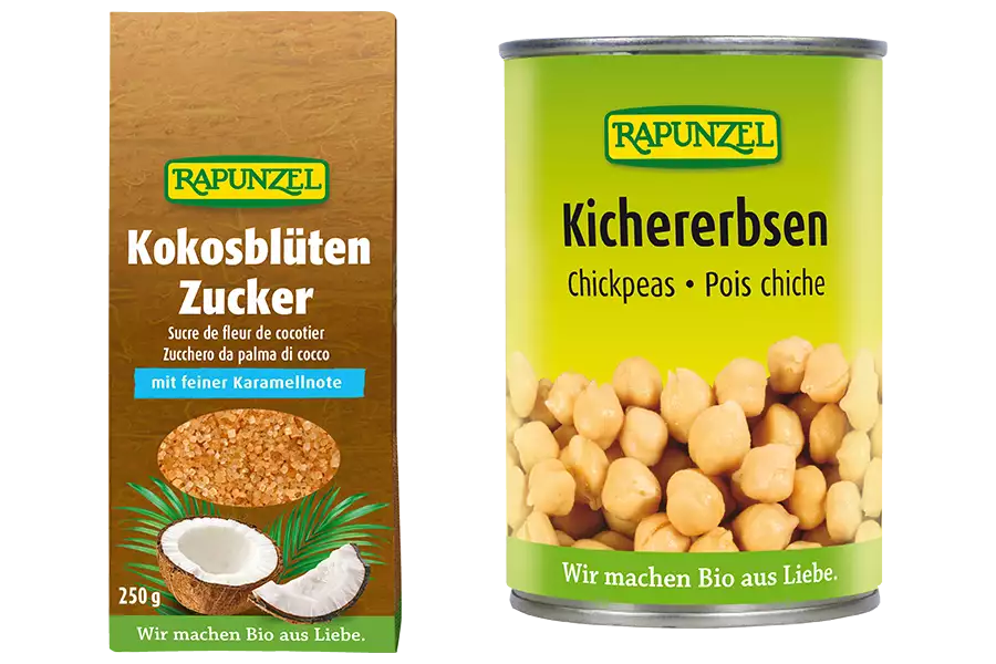 Öko-Test im April: Rapunzel Kokosblüten Zucker und Kichererbsen in der Dose